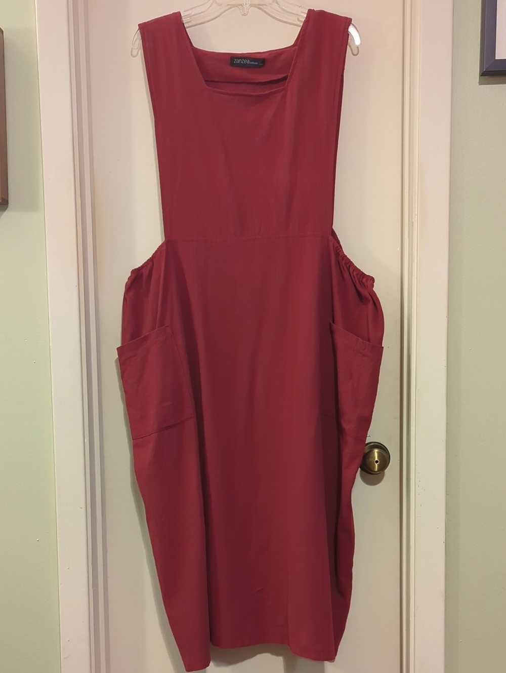 Zanzea Deep Red Sleeveless Pinafore Dress with Side Pockets